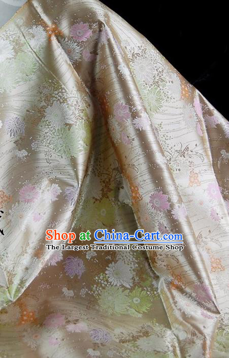 Asian Chinese Traditional Tang Suit Fabric Mud Golden Brocade Silk Material Classical Chrysanthemum Pattern Design Drapery