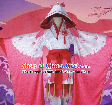 Asian Japanese Traditional Pink Furisode Kimono Cosplay Costumes Ancient Geisha Yukata Clothing for Women