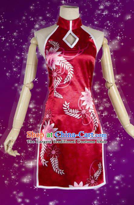 Chinese Traditional Cosplay Costumes Ancient Courtesan Red Silk Qipao Dress for Women