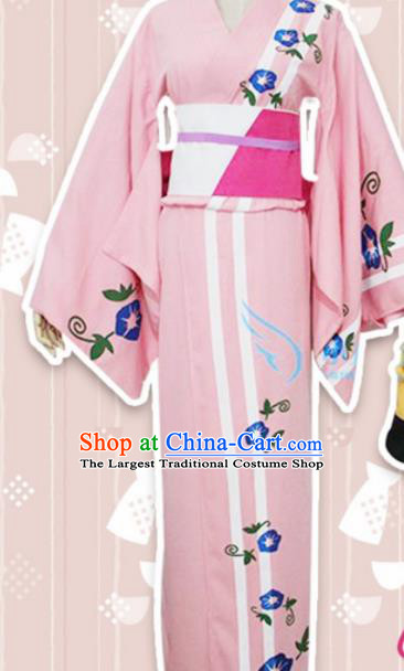 Asian Japanese Traditional Costumes Furisode Kimono Ancient Cosplay Geisha Pink Yukata Clothing for Women