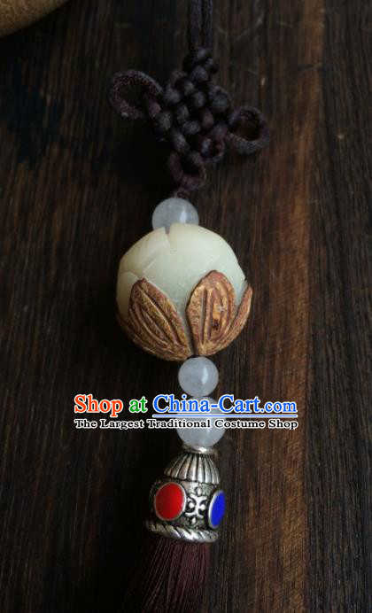Chinese Traditional Carving Lotus Accessories Tassel Pendant Ornaments
