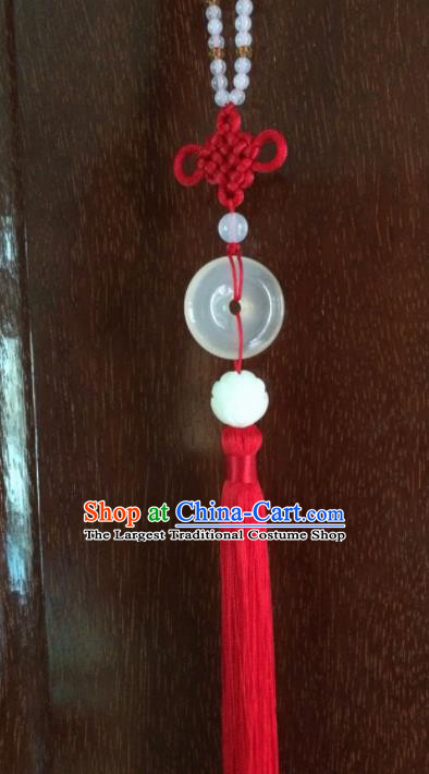 Chinese Traditional Carving Lotus Accessories Tassel Jade Pendant Ornaments