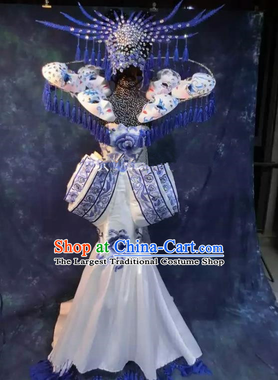 Top Grade Stage Performance Costumes Chinese Style Qipao Dress and Deluxe Headdress for Women