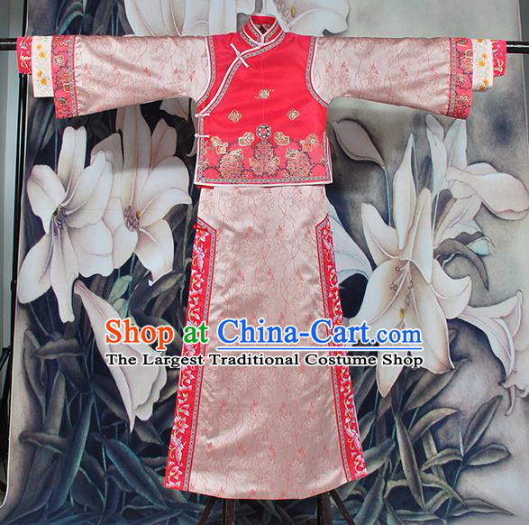 Chinese Traditional Embroidered Costumes Ancient Qing Dynasty Princess Manchu Clothing for Women