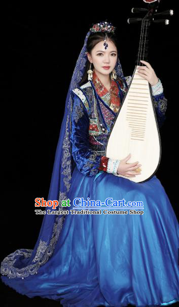 Chinese Ancient Traditional Loulan Princess Embroidered Costumes and Headpiece Complete Set