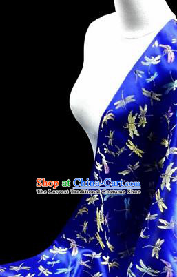 Asian Chinese Traditional Tang Suit Fabric Royalblue Brocade Silk Material Classical Dragonfly Pattern Design Drapery
