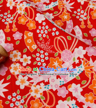 Asian Japanese Traditional Kimono Fabric Red Brocade Silk Material Classical Pattern Design Drapery