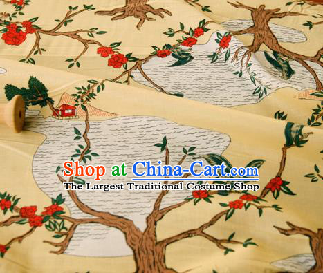 Asian Japanese Traditional Kimono Fabric Yellow Brocade Silk Material Classical Pattern Design Drapery