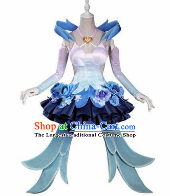 Top Grade Chinese Cosplay Princess Costumes Halloween Cartoon Characters Blue Bubble Dress for Women