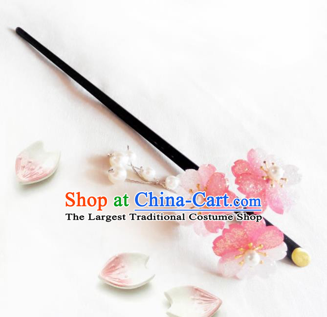Japanese Traditional Hair Accessories Ancient Courtesan Kimono Pink Cherry Blossom Hairpins for Women