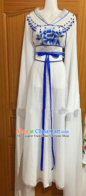 Chinese Traditional Beijing Opera Nobility Lady White Dress Ancient Peri Embroidered Costumes for Rich
