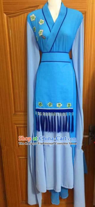 Chinese Traditional Peking Opera Peri Blue Dress Ancient Young Lady Embroidered Costumes for Poor