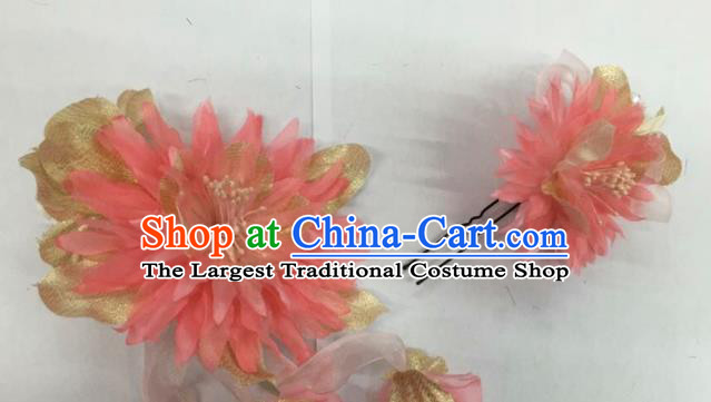Chinese Traditional Beijing Opera Pink Silk Flowers Hairpins Ancient Peri Hair Accessories for Women