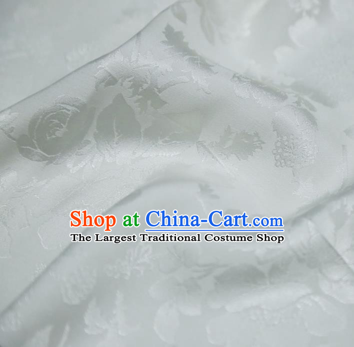Chinese Royal White Brocade Palace Peony Pattern Satin Traditional Silk Fabric Chinese Fabric Asian Material