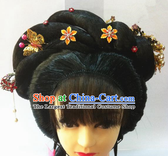 Chinese Traditional Ancient Beijing Opera Hair Accessories Wig Sheath and Hairpins for Women