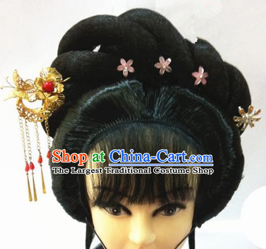 Chinese Traditional Ancient Beijing Opera Actress Wigs Sheath and Hairpins Complete Set for Women