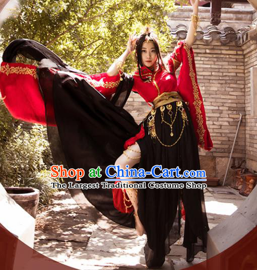 Traditional Chinese Cosplay Female Swordsman Red Hanfu Dress Ancient Peri Costume for Women