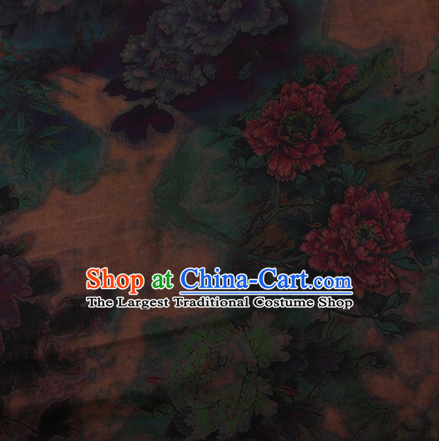 Chinese Traditional Cheongsam Silk Fabric Palace Peony Pattern Jacquard Satin Plain Gambiered Guangdong Gauze