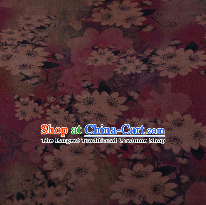 Chinese Traditional Drapery Purple Silk Fabric Palace Flowers Pattern Cheongsam Satin Plain Gambiered Guangdong Gauze