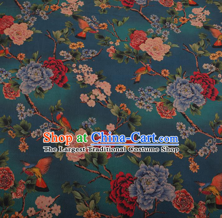 Chinese Classical Cheongsam Drapery Green Silk Fabric Traditional Peony Pattern Satin Plain Gambiered Guangdong Gauze