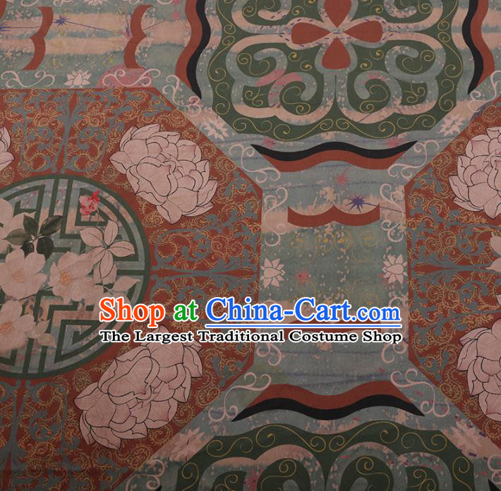 Chinese Classical Cheongsam Drapery Silk Fabric Traditional Lotus Pattern Satin Plain Gambiered Guangdong Gauze