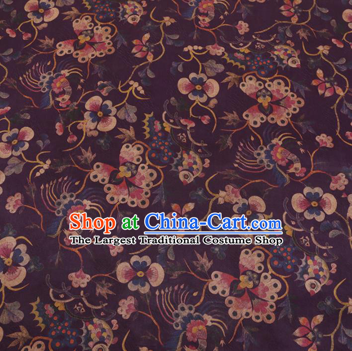 Chinese Classical Purple Satin Plain Traditional Butterfly Pattern Cheongsam Drapery Silk Fabric Gambiered Guangdong Gauze
