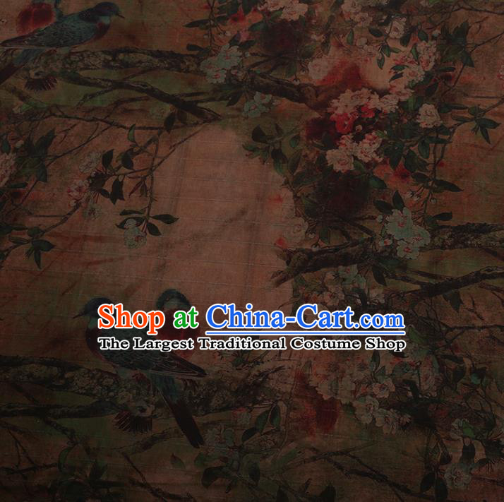 Chinese Traditional Silk Fabric Classical Plum Blossom Pattern Brown Satin Plain Cheongsam Drapery Gambiered Guangdong Gauze