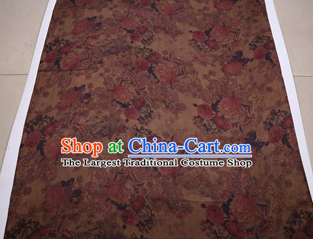 Traditional Chinese Bronze Gambiered Guangdong Gauze Satin Plain Classical Peony Pattern Cheongsam Silk Drapery