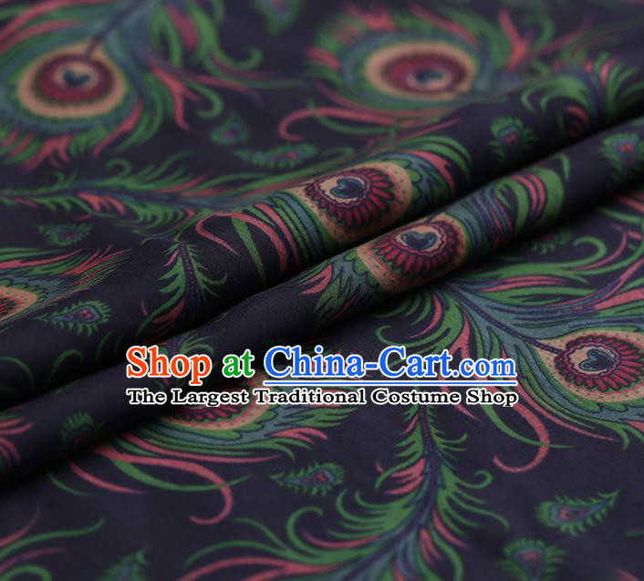 Traditional Chinese Navy Gambiered Guangdong Gauze Satin Plain Classical Pattern Cheongsam Silk Drapery