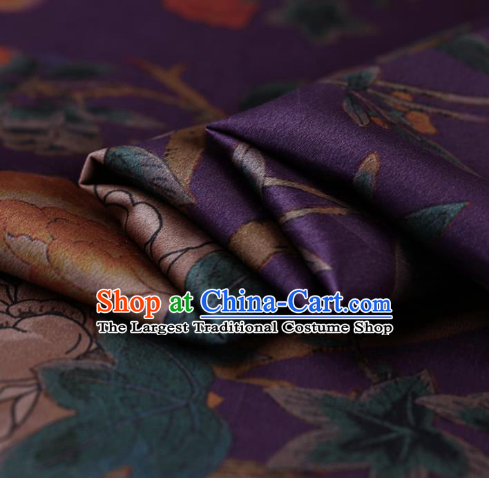 Traditional Chinese Purple Gambiered Guangdong Gauze Satin Plain Classical Peony Pattern Cheongsam Silk Drapery