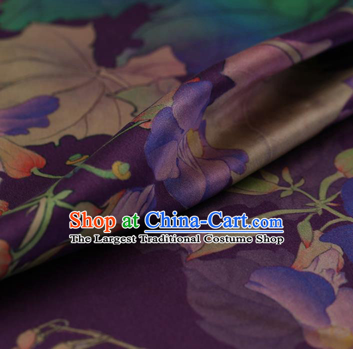 Traditional Chinese Purple Brocade Gambiered Guangdong Gauze Classical Peony Pattern Satin Plain Cheongsam Silk Drapery