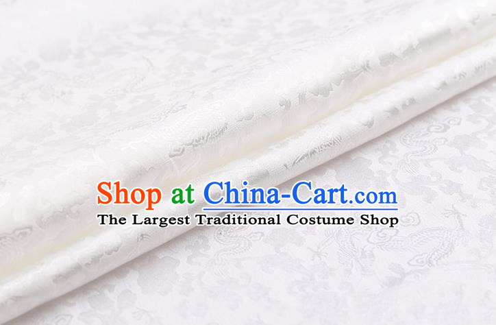 Traditional Chinese White Brocade Palace Dragons Pattern Satin Plain Cheongsam Silk Drapery