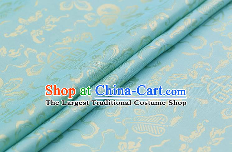 Traditional Chinese Light Blue Brocade Palace Cucurbit Ribbon Pattern Satin Plain Cheongsam Silk Drapery