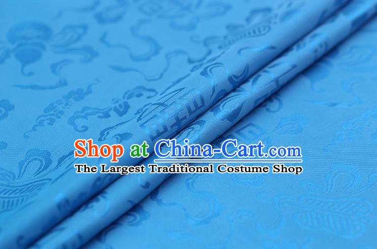 Traditional Chinese Lake Blue Brocade Palace Cucurbit Ribbon Pattern Satin Plain Cheongsam Silk Drapery