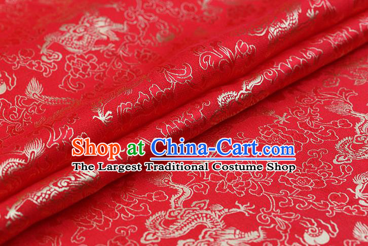 Traditional Chinese Red Brocade Palace Dragons Pattern Satin Plain Cheongsam Silk Drapery