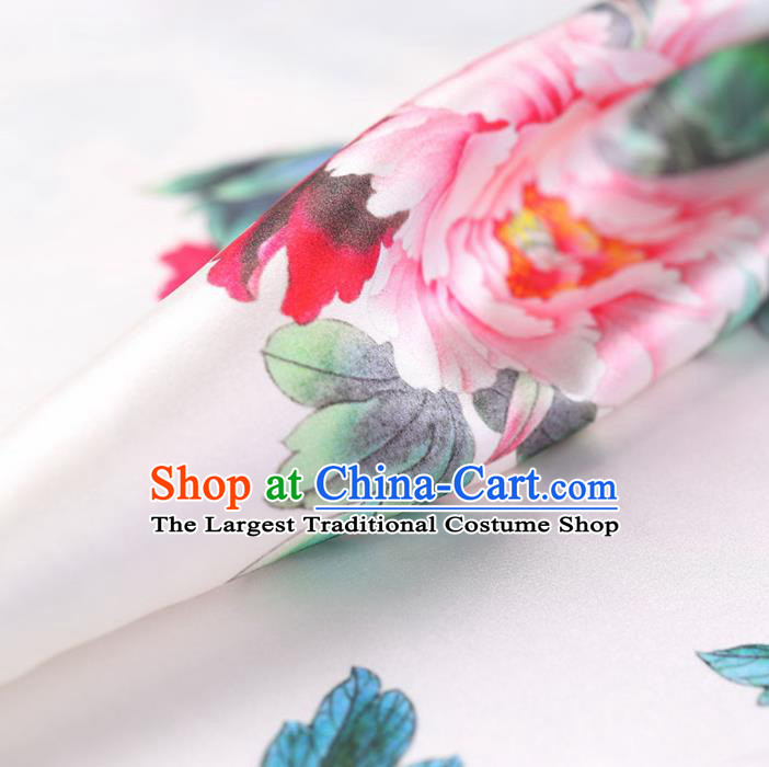 Traditional Chinese White Brocade Fabric Palace Peony Pattern Satin Plain Cheongsam Silk Drapery