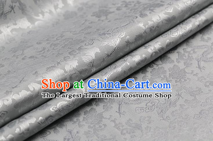 Traditional Chinese Grey Brocade Palace Dragons Pattern Satin Plain Cheongsam Silk Drapery