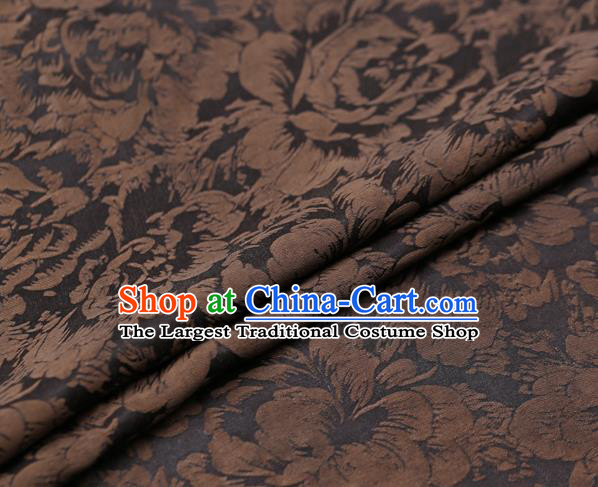 Chinese Traditional Cheongsam Silk Drapery Gambiered Guangdong Gauze Fabric Palace Brown Peony Pattern Satin Plain