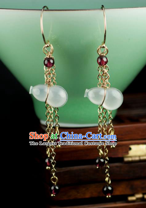 Chinese Traditional Jewelry Accessories Ancient Hanfu Jadeite Calabash Earrings for Women