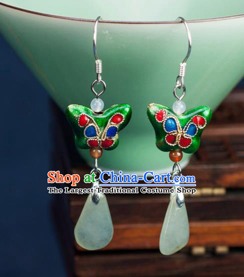 Chinese Traditional Jewelry Accessories Ancient Hanfu Green Butterfly Earrings for Women