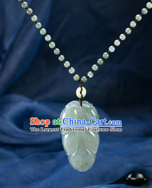 Chinese Traditional Jewelry Accessories Jade Leaf Necklace Handmade Emerald Pendant