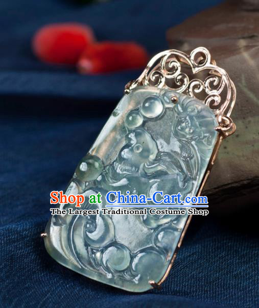 Chinese Traditional Jewelry Accessories Carving Jade Necklace Handmade Jadeite Pendant