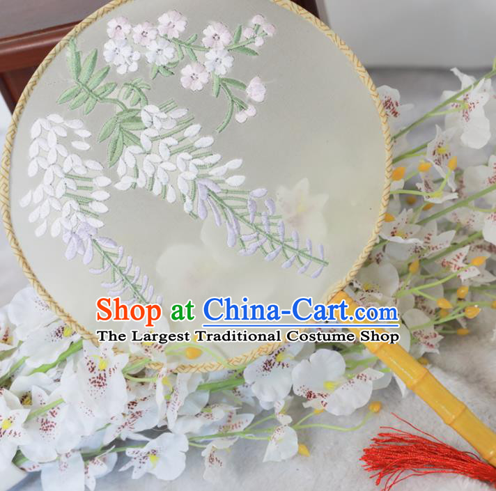 Chinese Traditional Hanfu Palace Fans Ancient Handmade Embroidered Wisteria Round Fans for Women