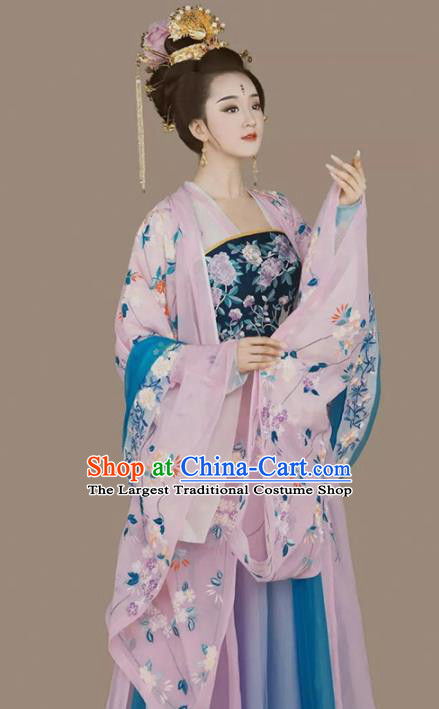Chinese Ancient Palace Lady Hanfu Dress Traditional Tang Dynasty Imperial Concubine Embroidered Costumes Complete Set