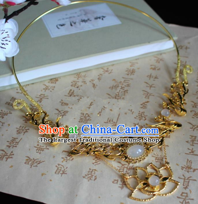 Chinese Classical Jewelry Accessories Traditional Ancient Hanfu Golden Lotus Necklace for Women