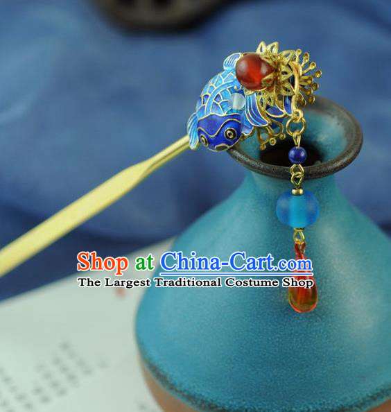 Chinese Traditional Hanfu Cloisonne Carp Hair Comb Hair Accessories Ancient Classical Hairpins for Women