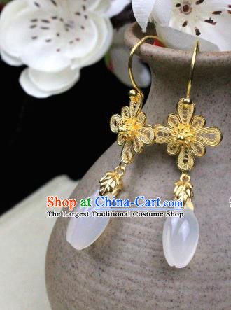 Chinese Classical Jewelry Accessories Traditional Ancient Hanfu Golden Flowers Earrings for Women