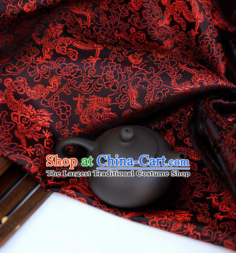 Asian Chinese Traditional Fabric Material Black Brocade Classical Dragons Pattern Design Satin Drapery