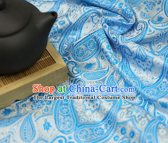 Asian Chinese Traditional Fabric Material Blue Brocade Classical Pattern Design Satin Drapery