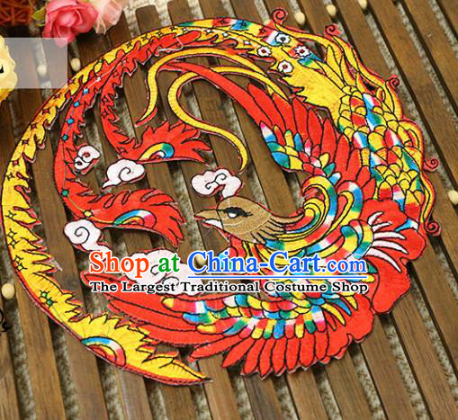Chinese Traditional Tang Suit Fabric Accessories Ancient Embroidered Red Phoenix Cloth Patch